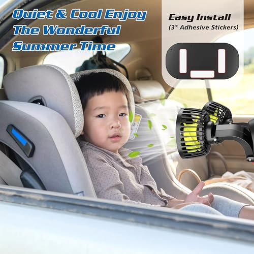 Ventilador ajustable doble cabezal para coche, rotación de 360°