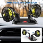 Ventilador ajustable doble cabezal para coche, rotación de 360°