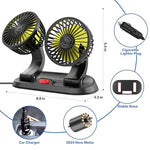 Ventilador ajustable doble cabezal para coche, rotación de 360°