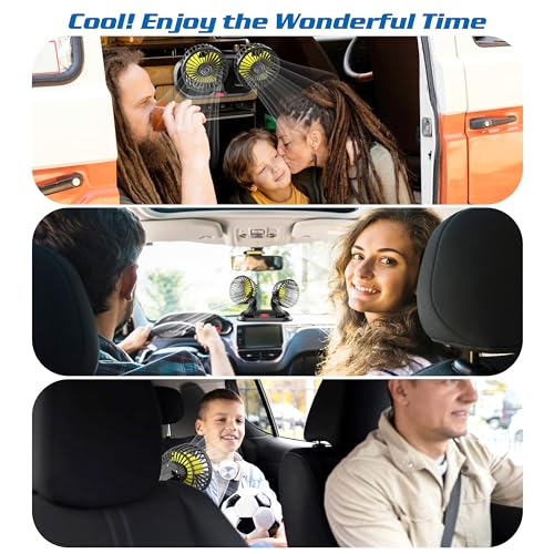 Ventilador ajustable doble cabezal para coche, rotación de 360°